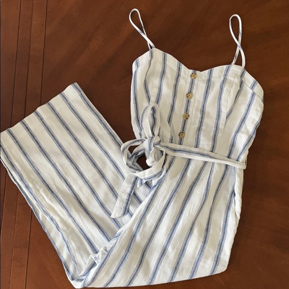Abercrombie & Fitch Linen Striped Jumpsuit